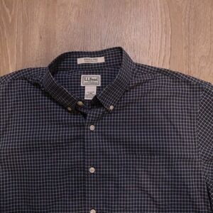 LL Bean Mens Wrinkle Free Traditional Fit Short Sleeve Plaid Button Up Shirt L